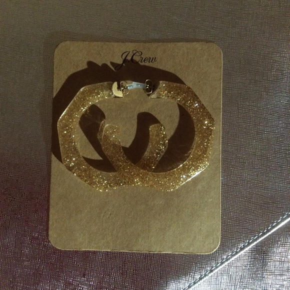 JCREW Resin Hoop Earrings NWT Gold - Picture 6 of 6